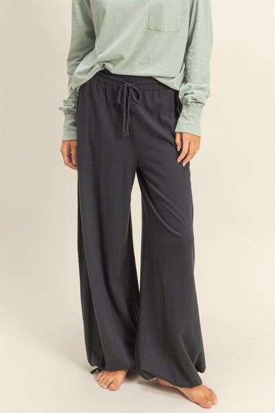 slow sundays wide leg lounge pants | black