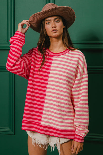 pulling heartstrings ribbed color block top | red + pink