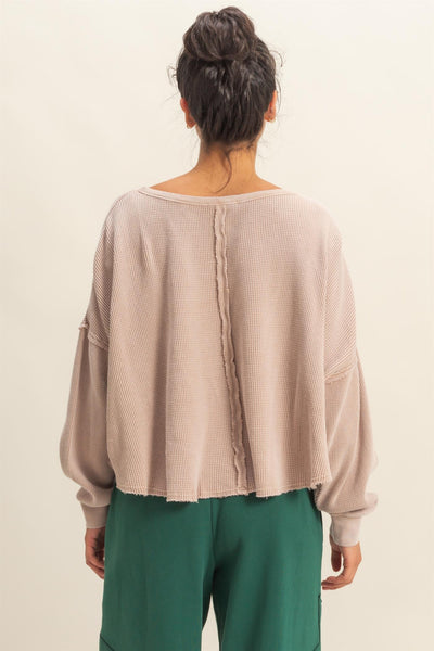 simple joys mineral wash drop shoulder waffle knit top | light taupe