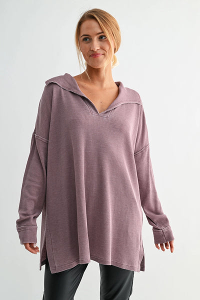 push the limits oversized waffle knit top | rose taupe