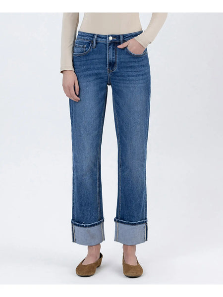 ken high rise single cuff ankle straight leg jeans | benefactor