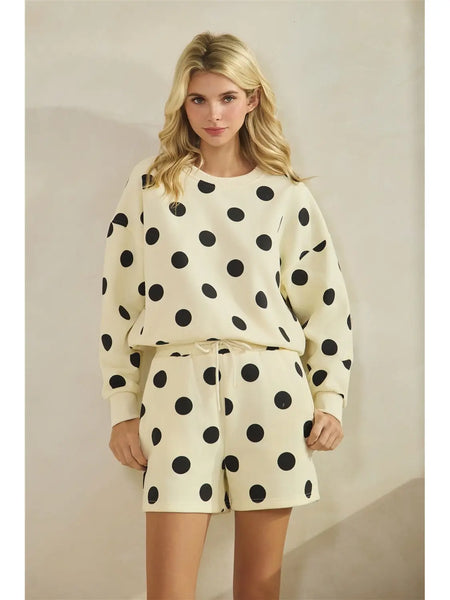 dots for days polka dot sweatshorts | cream + black