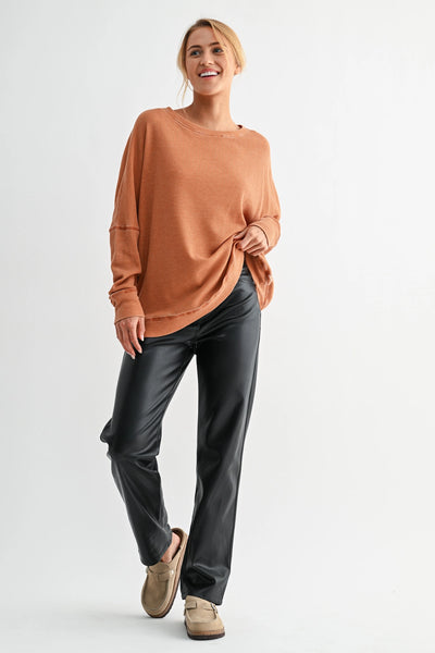 tied to perfection waffle knit top | burnt amber