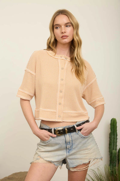 let you win waffle knit top | light peach