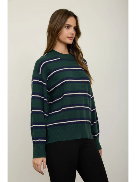 signature style striped relaxed knit pullover | green + navy