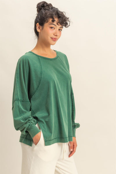 in the daylight washed oversize top | dark green
