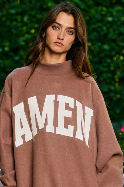 wwjd + amen reversible mockneck sweatshirt | brown + cream