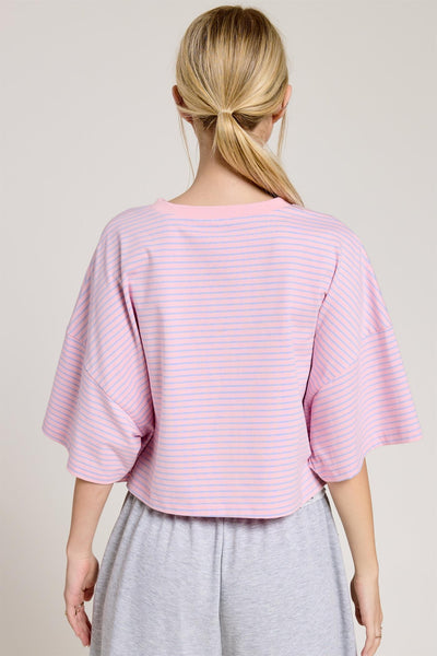 catch my drift oversized striped top | pink multi