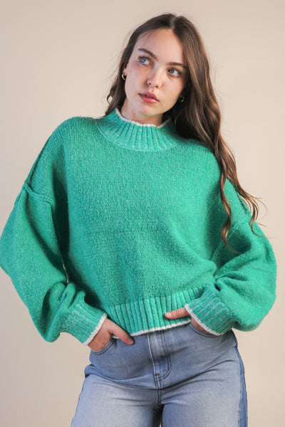 never let you down mock neck sweater | green