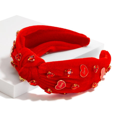 knotted headband + enamel hearts | red