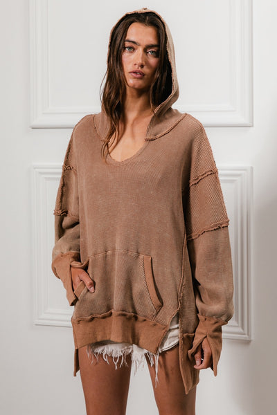 more than words washed thermal hoodie | vintage mocha