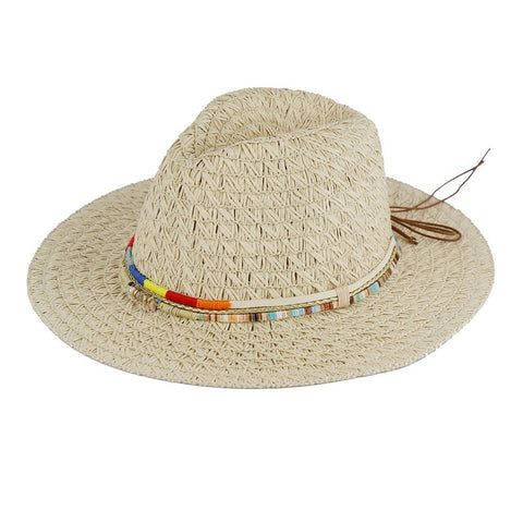 straw hat + colored bands | beige