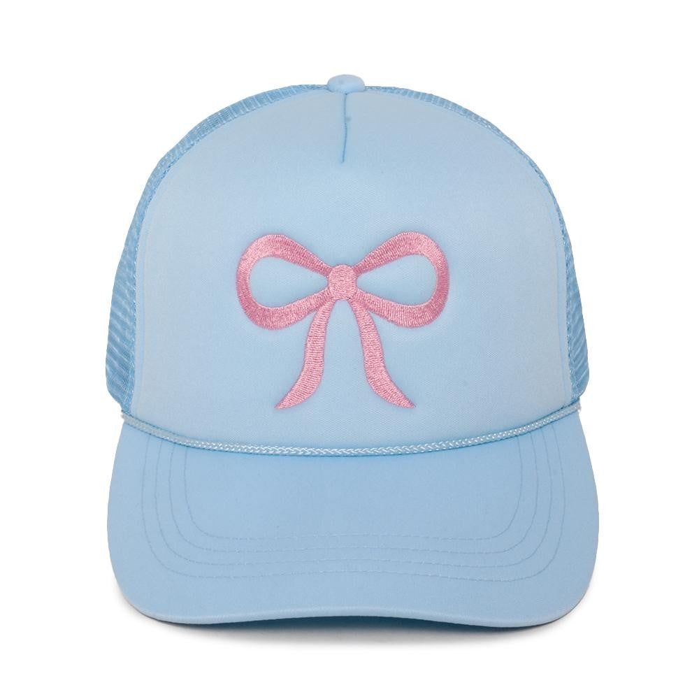 embroidered bow trucker hat | blue