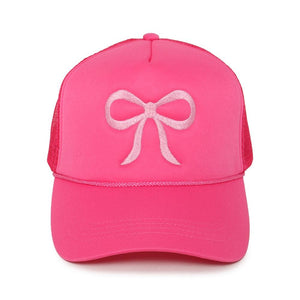 embroidered bow trucker hat | fuchsia