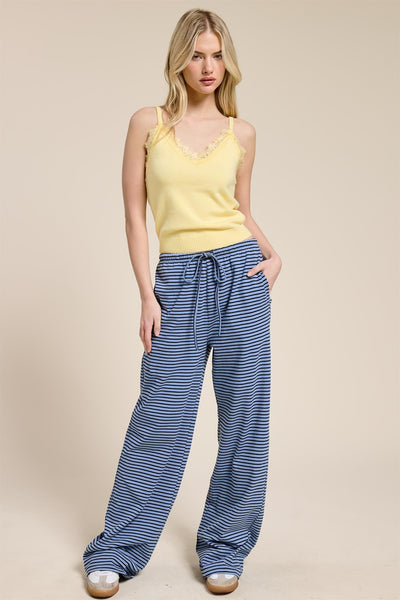 say you will striped wide leg pants | navy