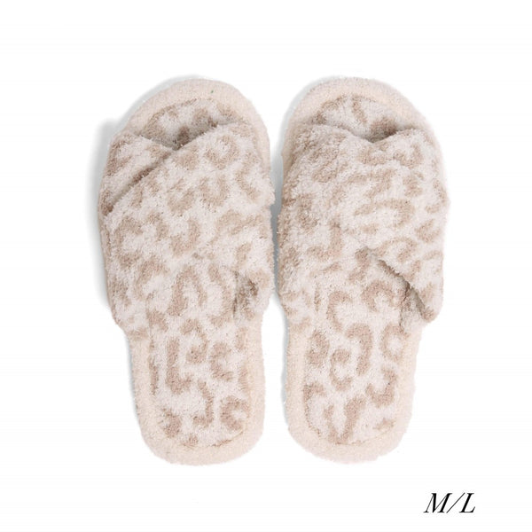 animal print criss-cross slippers | beige