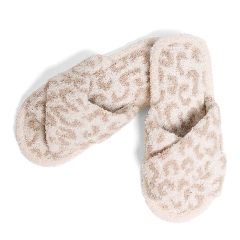 animal print criss-cross slippers | beige