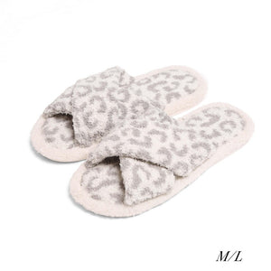 animal print criss-cross slippers | gray