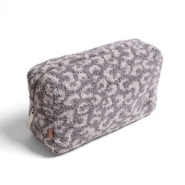 leopard sherpa cosmetic bag | charcoal