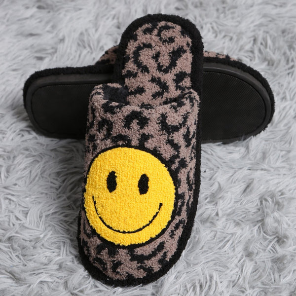 leopard print smile slippers | coffee