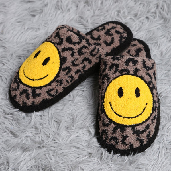 leopard print smile slippers | coffee