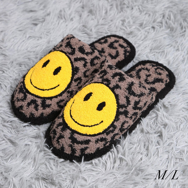 leopard print smile slippers | coffee