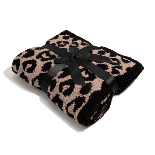 plush throw blanket | black + khaki leopard