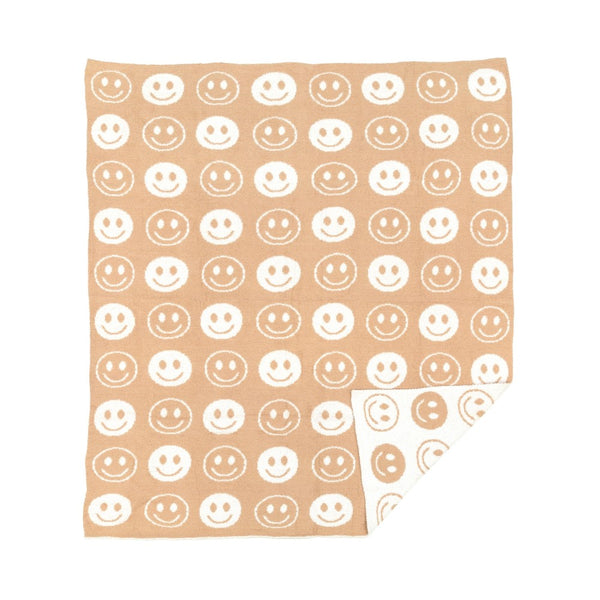 plush throw blanket | khaki happy face