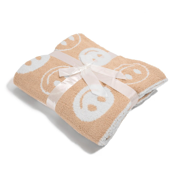 plush throw blanket | khaki happy face