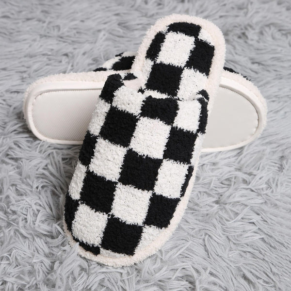 checkered slippers | black + white