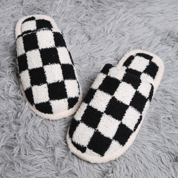 checkered slippers | black + white