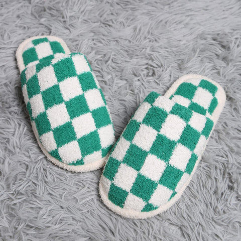 checker slippers | green + white