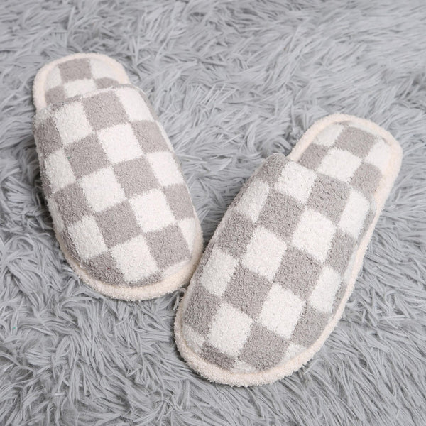 checkered slippers | grey + white