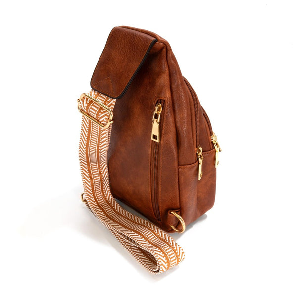 faux leather guitar strap sling bag | dark brown