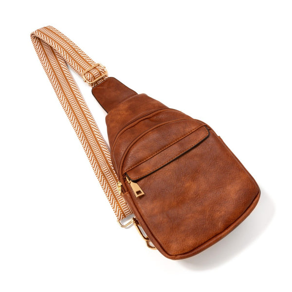 faux leather guitar strap sling bag | dark brown