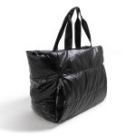 soft quilted puffer tote bag | black