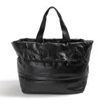 soft quilted puffer tote bag | black