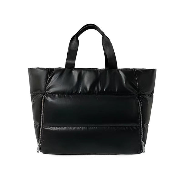 soft quilted puffer tote bag | black