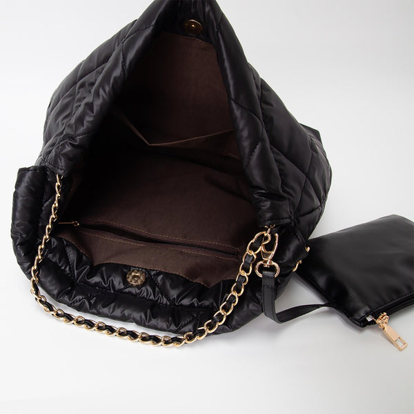 leather quilted purse | black