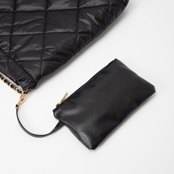 leather quilted purse | black