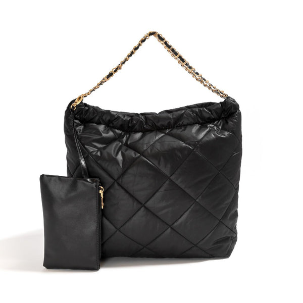 leather quilted purse | black