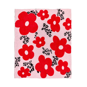 floral leopard print blanket | pink + red