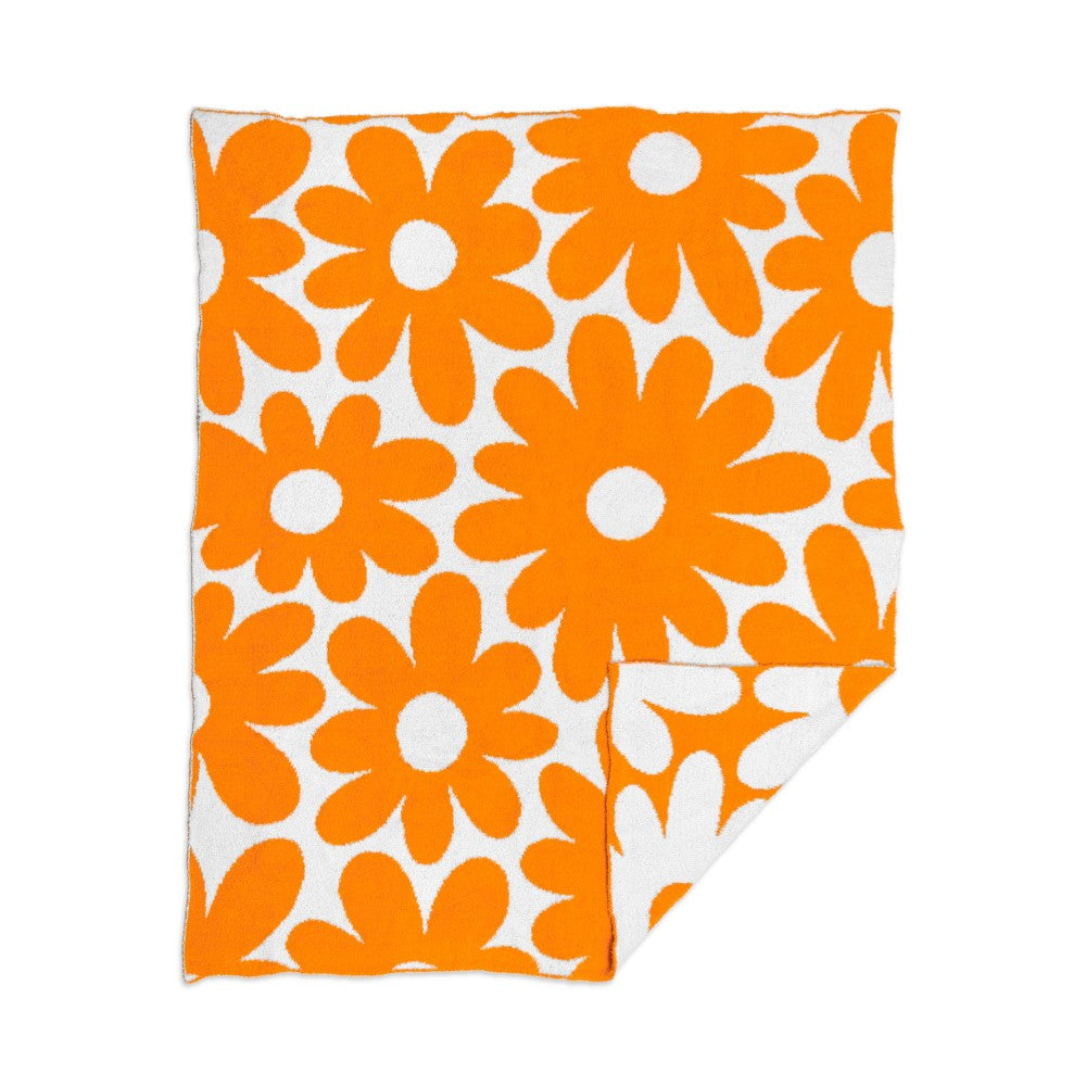 retro flower plush blanket | tangerine