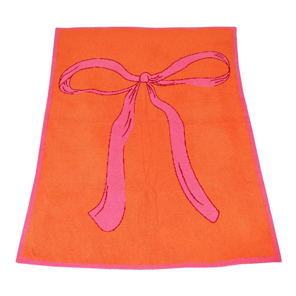 plush full size blanket | big bow, orange + pink