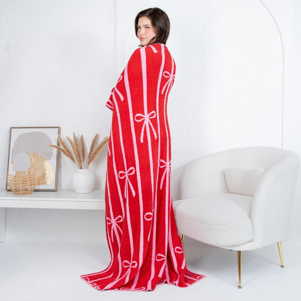 ultra plush pink + red striped bow blanket!