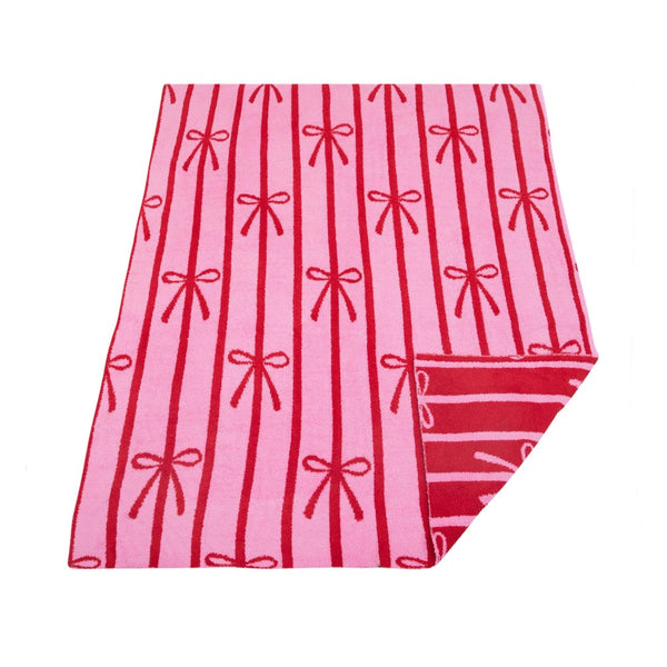 ultra plush pink + red striped bow blanket!