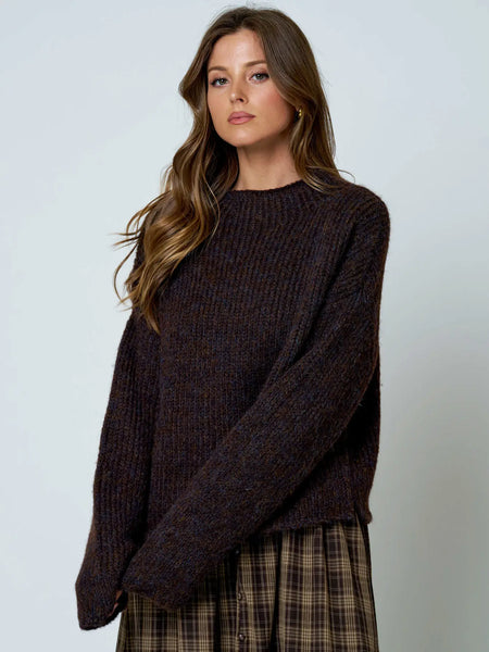got it handled mock neck oversized knit sweater | brown