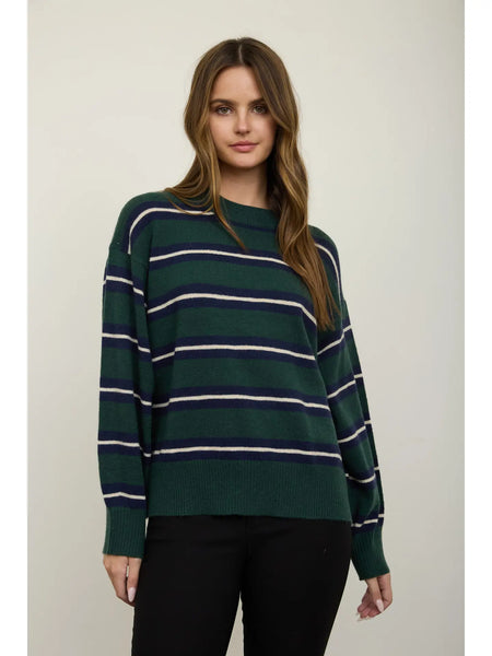 signature style striped relaxed knit pullover | green + navy