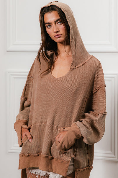 more than words washed thermal hoodie | vintage mocha
