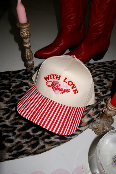 with love always embroidered hat | red striped